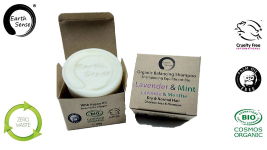 Organic Certified Balancing Solid Shampoo - Lavender & Mint - Dry & all Hair Types 60g