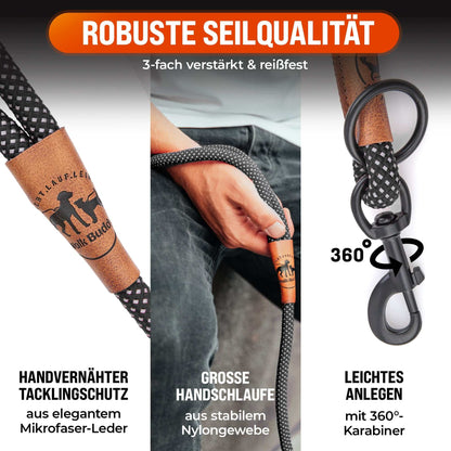 Reflektionsleine© mit Handschlaufe und veganem Leder