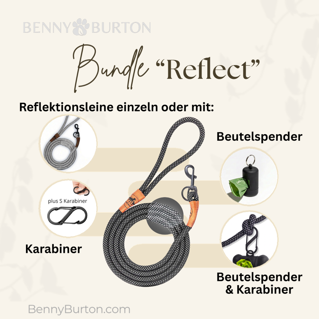 Reflektionsleine© mit Handschlaufe und veganem Leder