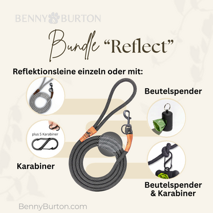 Reflektionsleine© mit Handschlaufe und veganem Leder