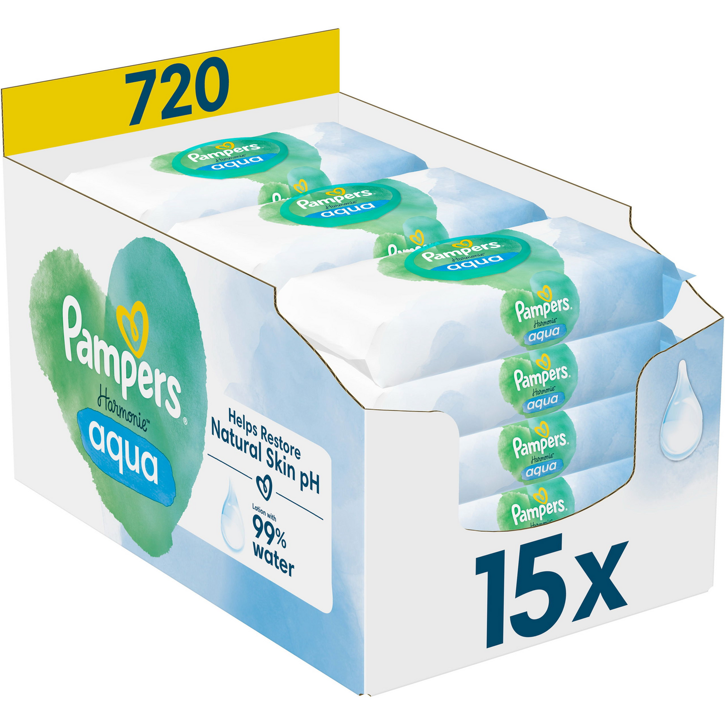 PAMPERS Harmonie Aqua Nedves törlőkendő Plastic Free 15x 48 db (8006540510247)