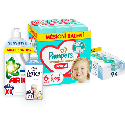 PAMPERS csomag VI (6-os méretű pelenka - 93 darab, nedves törlőkendő, mosógél és öblítő) (BABY4663mix4)