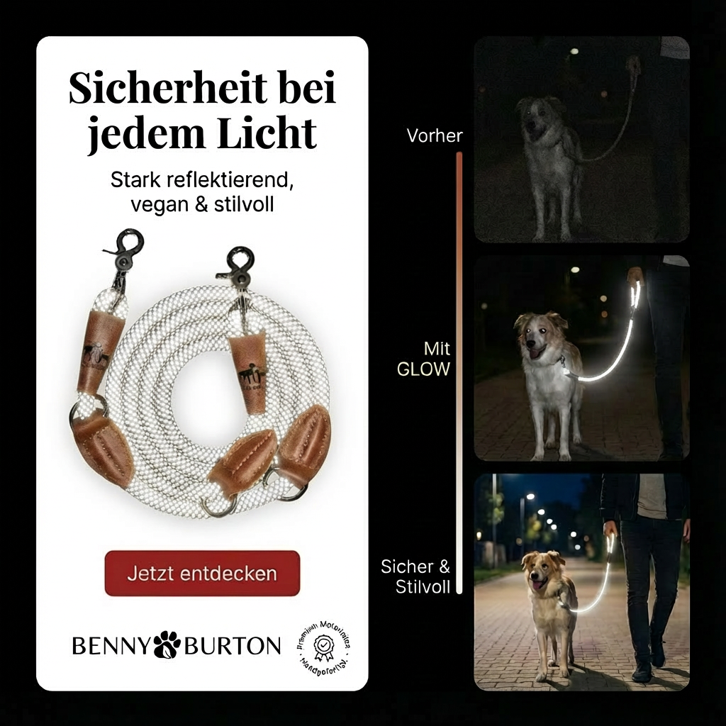 Reflektionsleine© mit Handschlaufe und veganem Leder